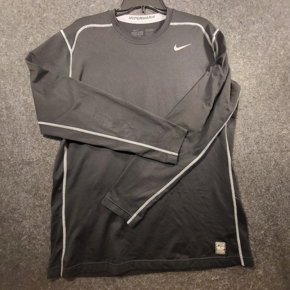 Nike Pro Combat Hyperwarm Mens Long Sleeve Fitted Compression Shirt Black Large